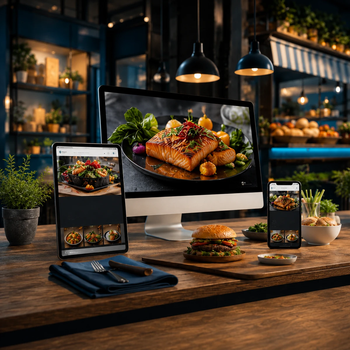 Webs para negocios gastronomicos y distintos rubros en computadora, tablet y celular