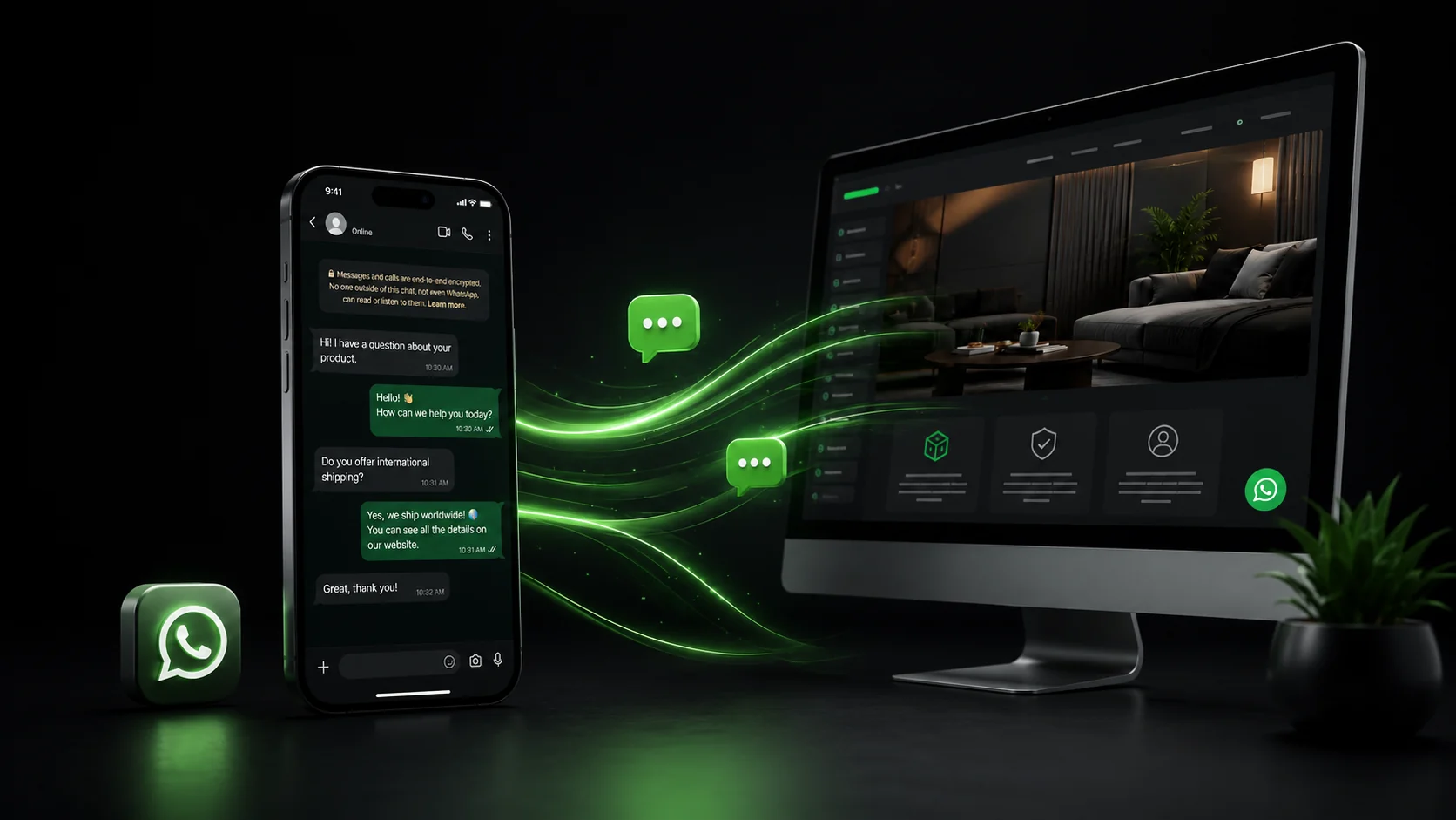 Conversación de WhatsApp conectándose con una página web profesional para resolver consultas de clientes