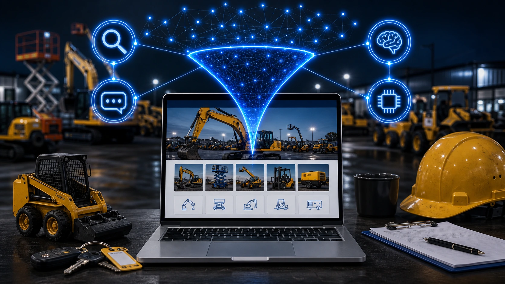 Web clara para alquiler de maquinaria, las inteligencias artificiales y la busqueda en Google