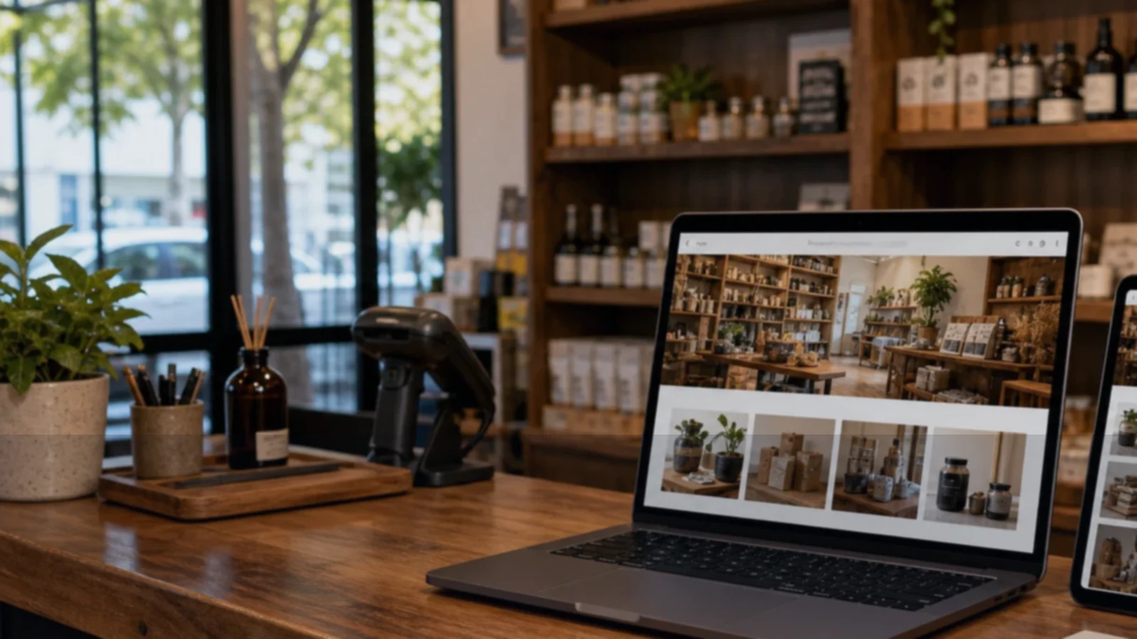 Persona o equipo de comercios y locales gestionando consultas, turnos, reservas, pedidos, presupuestos o mensajes desde notebook/celular.