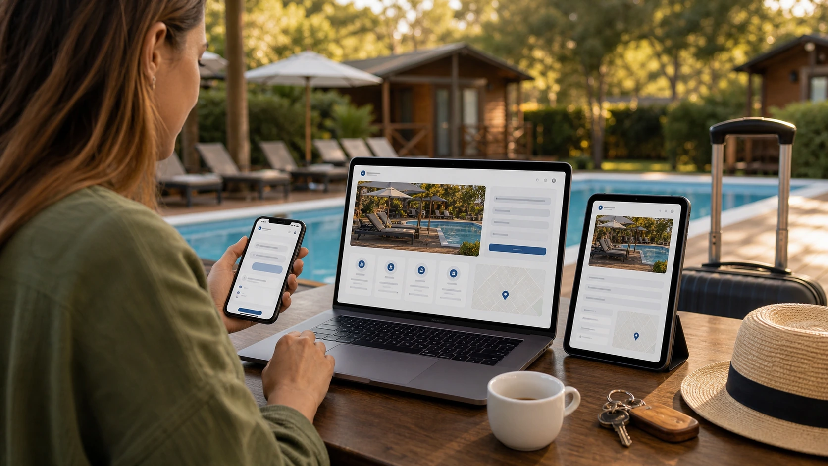Cliente, paciente o interesado consultando por WhatsApp o formulario en contexto de complejo turistico.