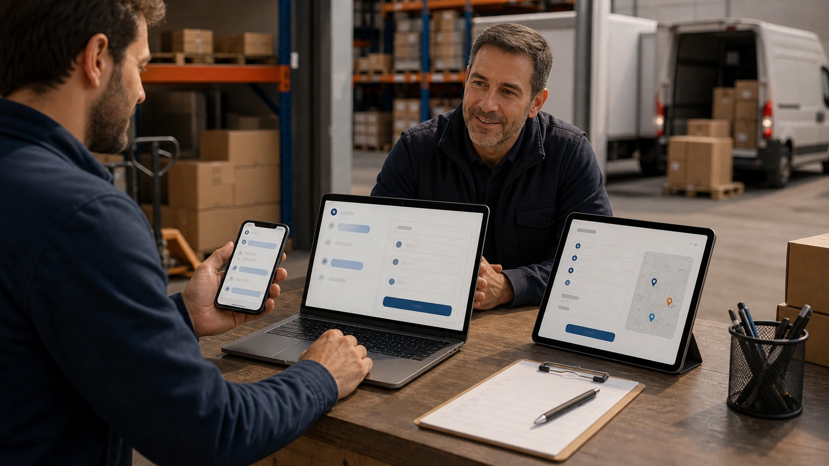 Cliente, paciente o interesado consultando por WhatsApp o formulario en contexto de empresa de logistica.