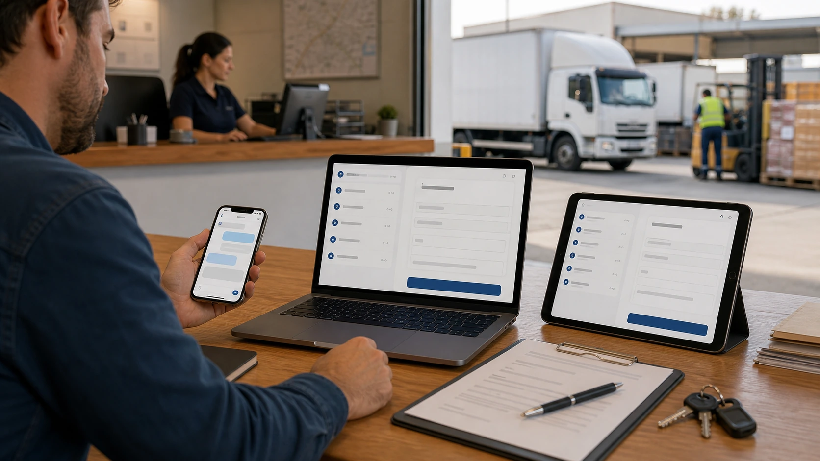 Cliente, paciente o interesado consultando por WhatsApp o formulario en contexto de empresa de transporte.