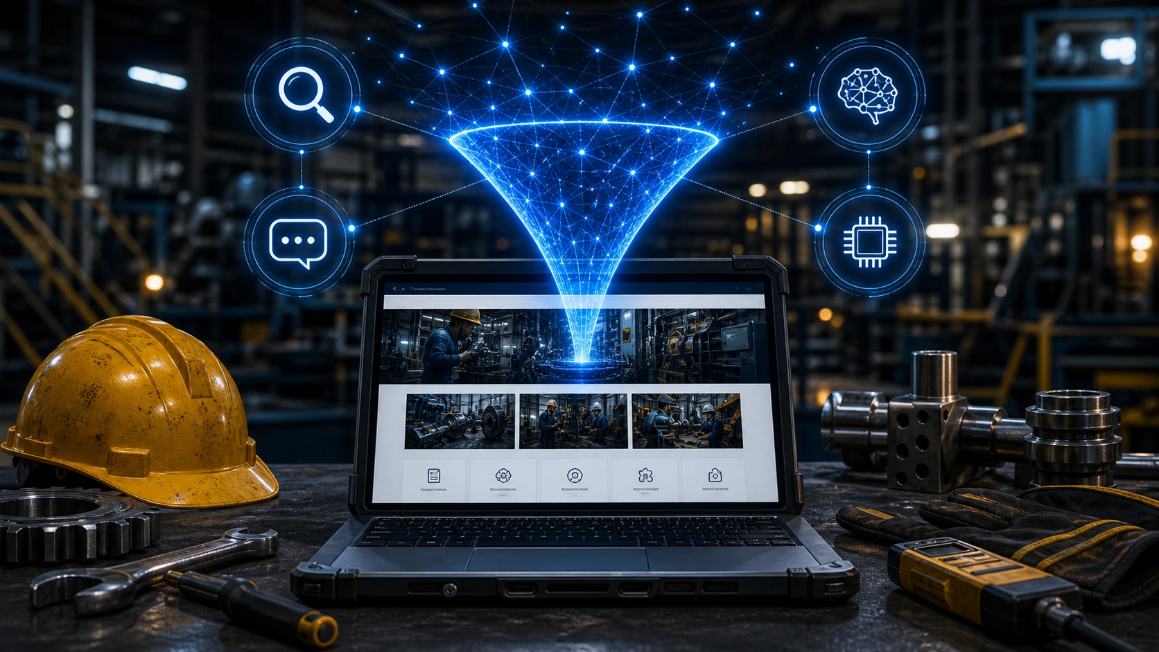 Web clara para servicio de mantenimiento industrial, las inteligencias artificiales y la busqueda en Google