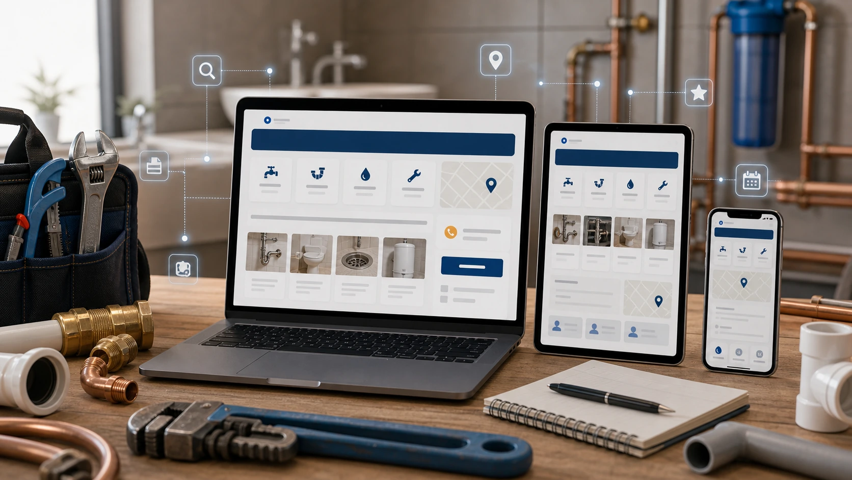Web clara para servicio de instalaciones sanitarias, las inteligencias artificiales y la busqueda en Google