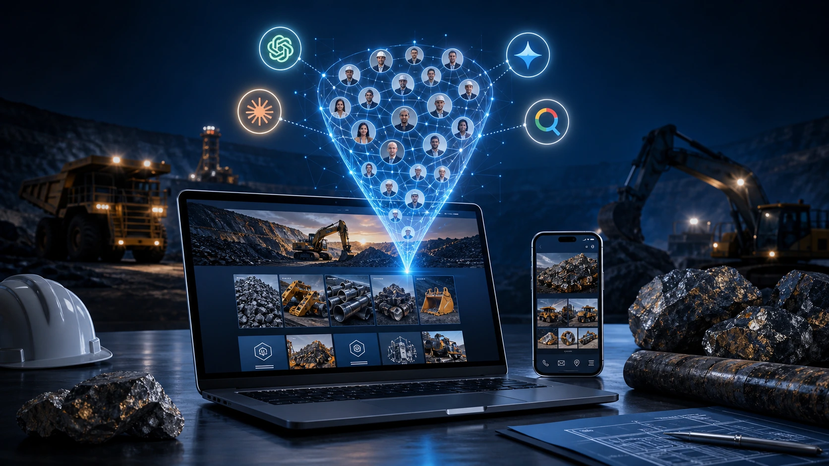 Web clara para proveedor minero, las inteligencias artificiales y la busqueda en Google