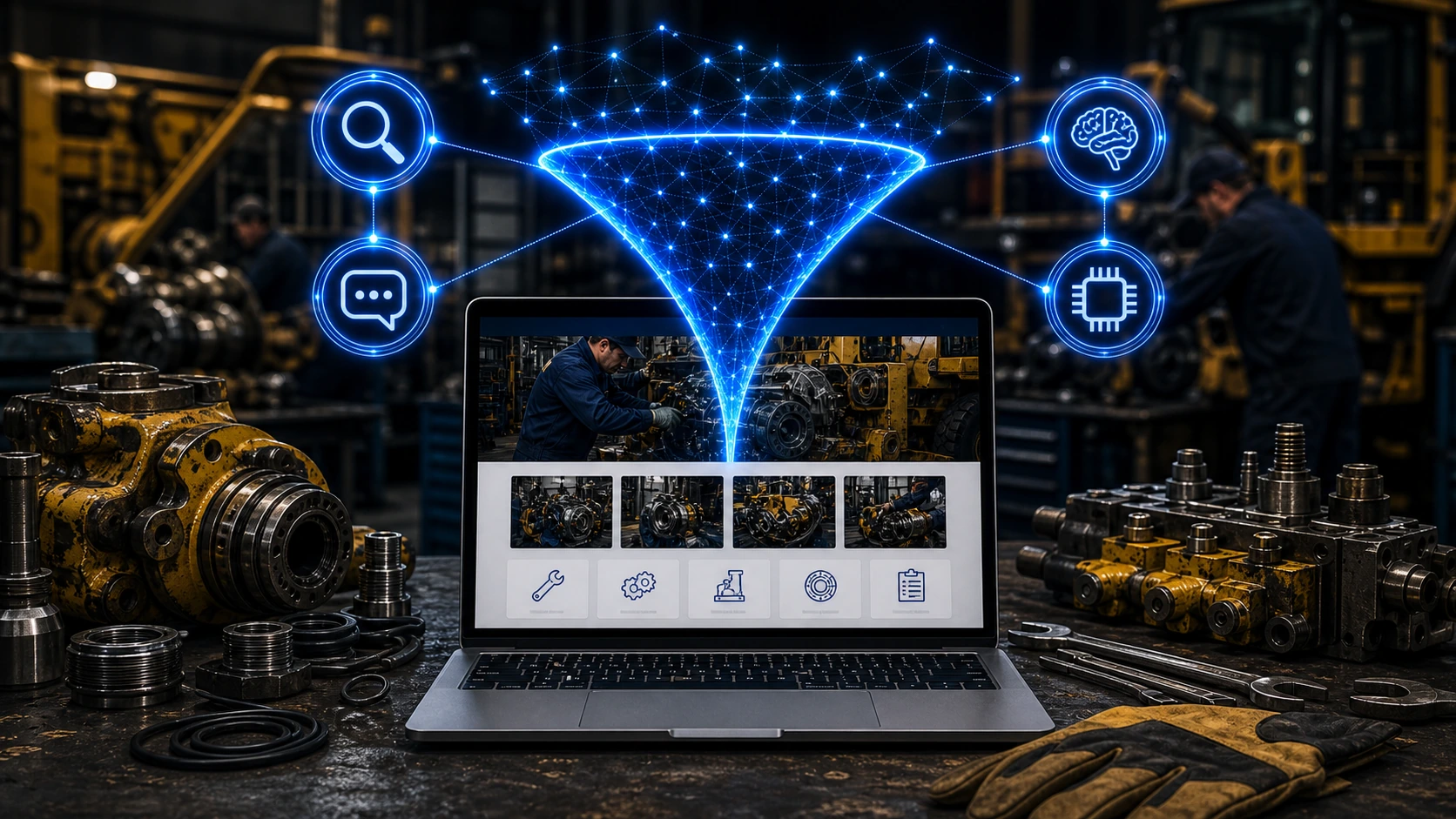 Web clara para servicio de reparacion de maquinaria, las inteligencias artificiales y la busqueda en Google