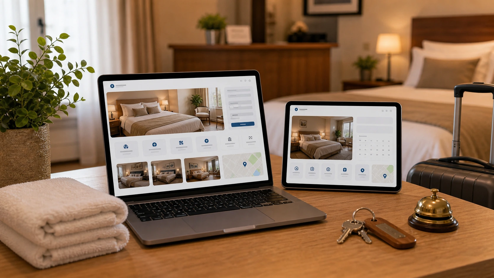 Pantalla o composición visual mostrando servicios, fotos, ubicación, contacto, propuesta comercial y estructura de residencial de forma clara.