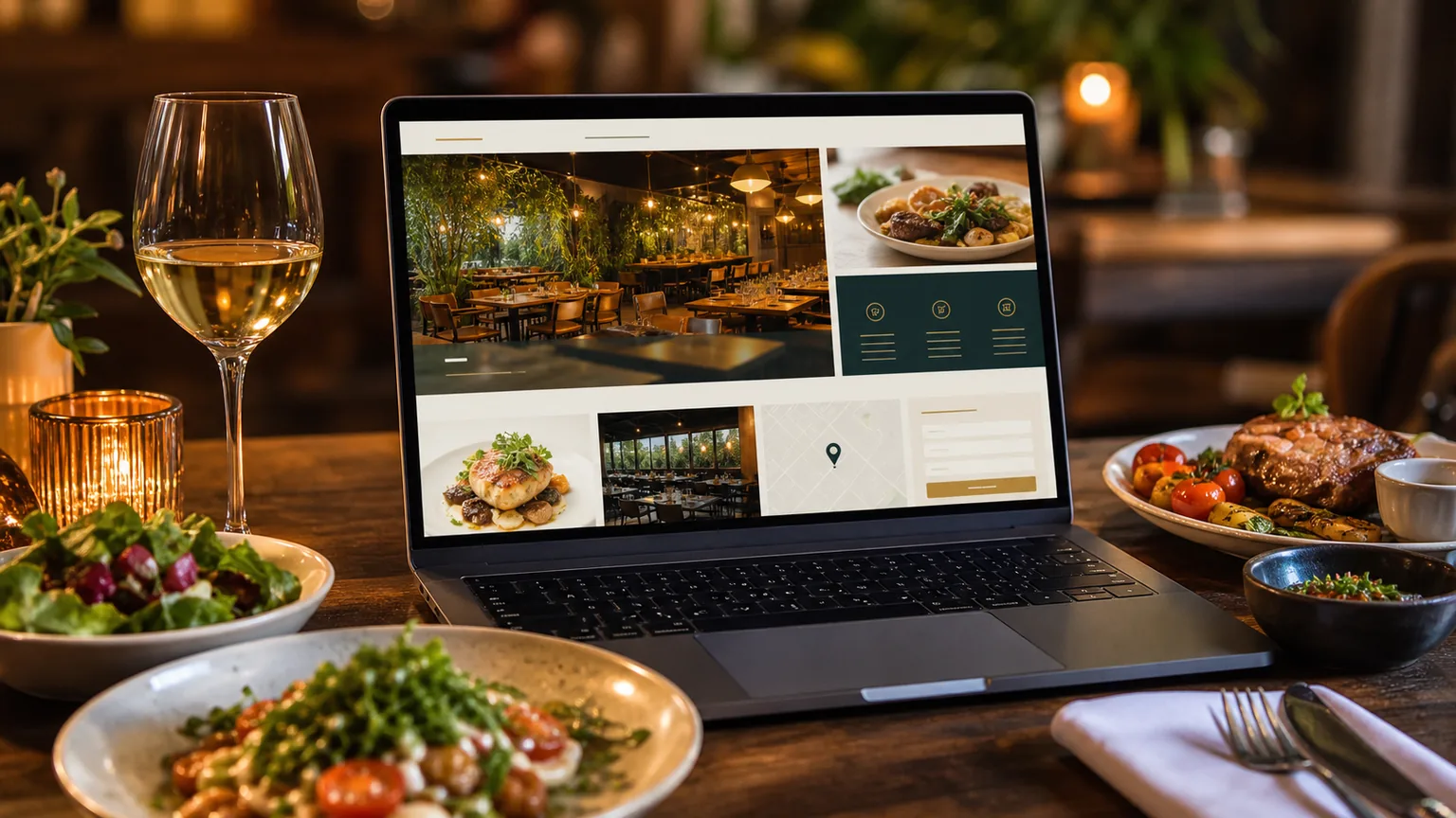 Carta, horarios, reservas y ubicacion de restaurante organizados en una pantalla