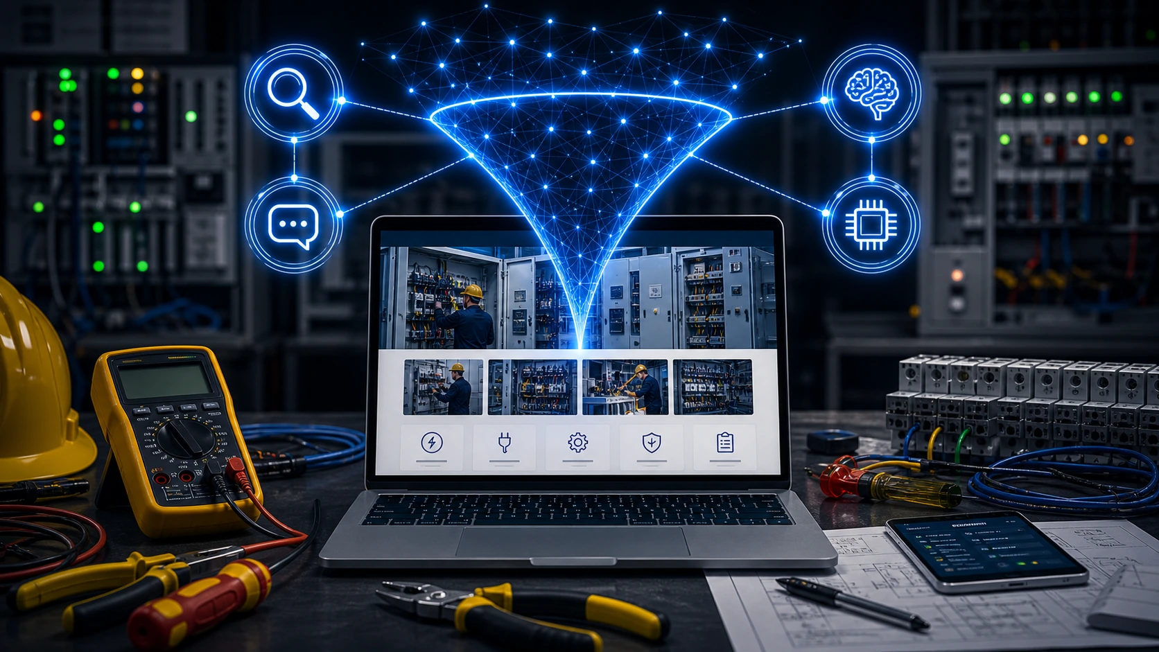 Web clara para servicio electrico industrial, las inteligencias artificiales y la busqueda en Google