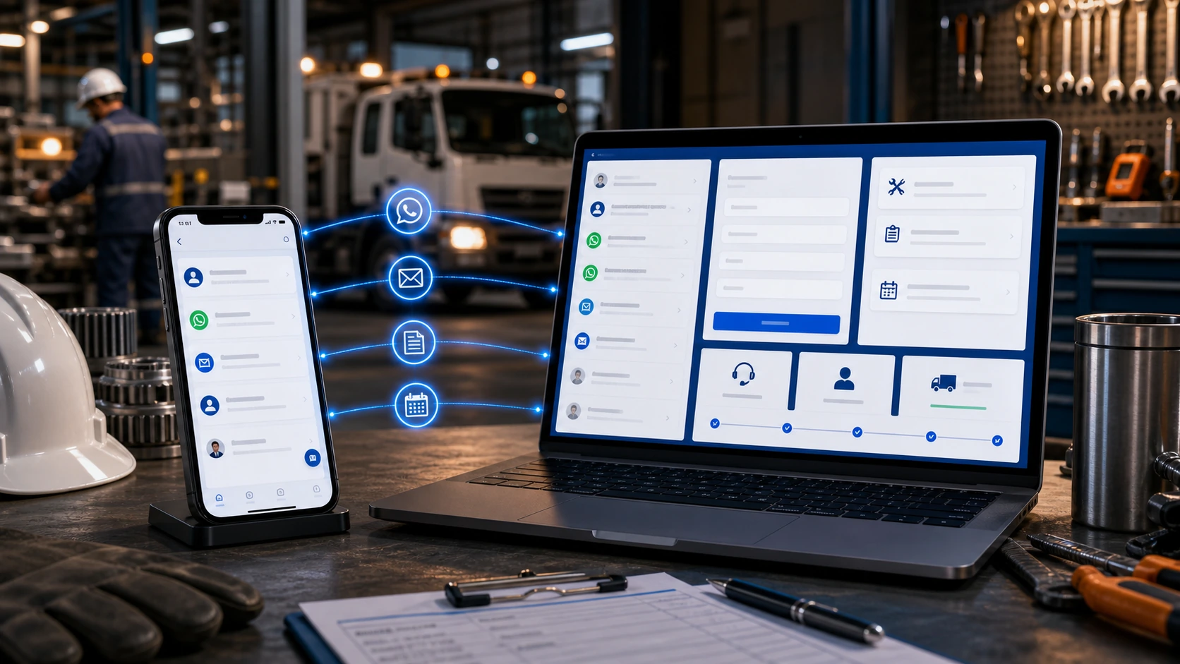 Cliente, paciente o interesado consultando por WhatsApp o formulario en contexto de empresa de servicios industriales.