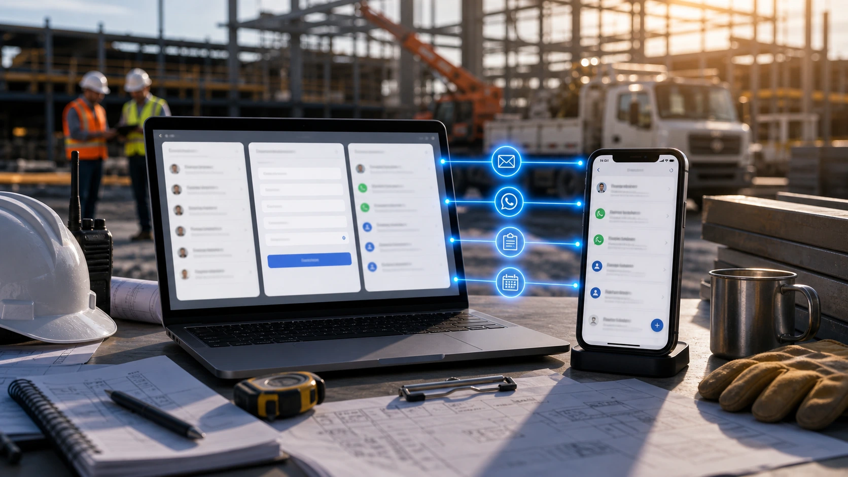 Cliente, paciente o interesado consultando por WhatsApp o formulario en contexto de servicio para obras industriales.