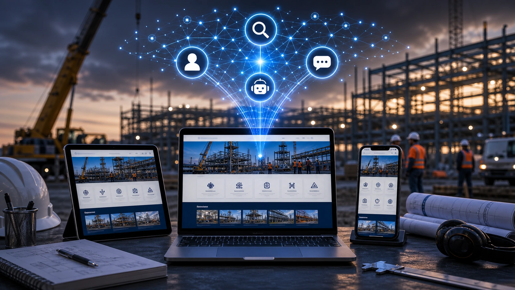 Web clara para servicio para obras industriales, las inteligencias artificiales y la busqueda en Google