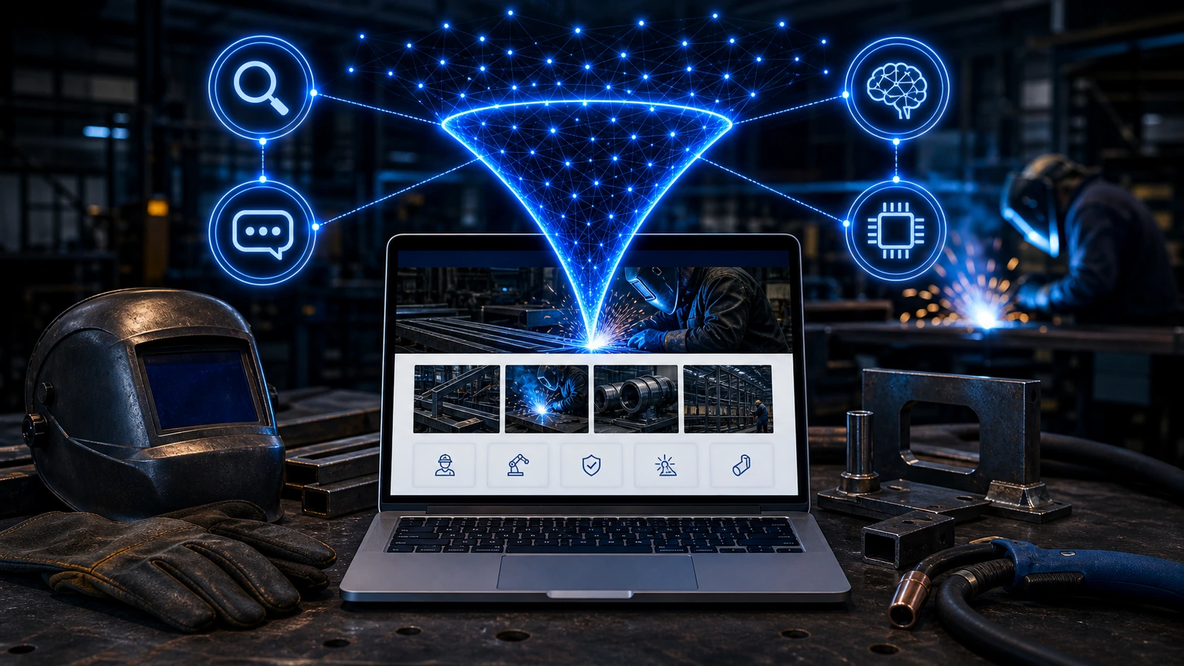 Web clara para servicio de soldadura industrial, las inteligencias artificiales y la busqueda en Google