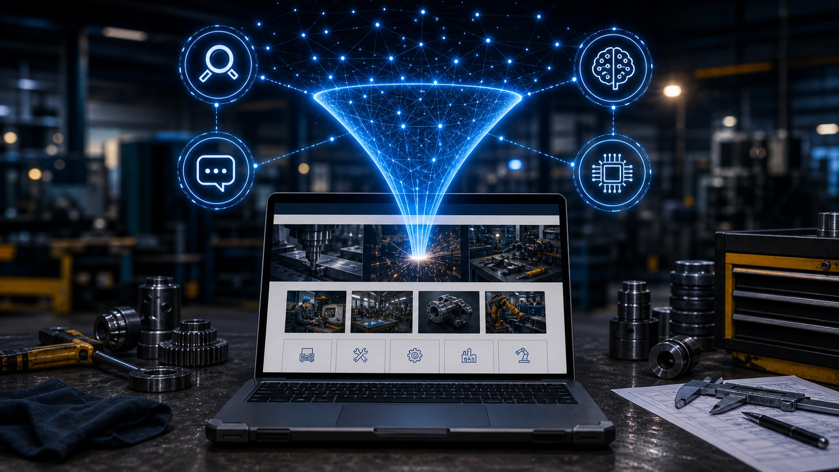 Web clara para taller industrial, las inteligencias artificiales y la busqueda en Google