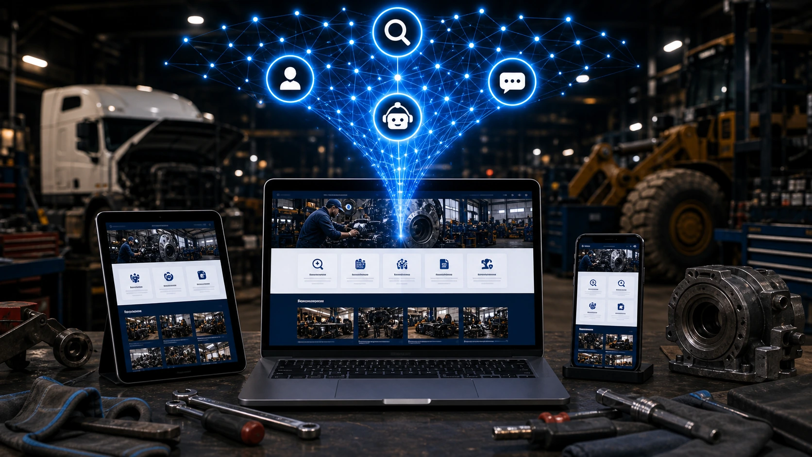 Web clara para taller mecanico pesado, las inteligencias artificiales y la busqueda en Google