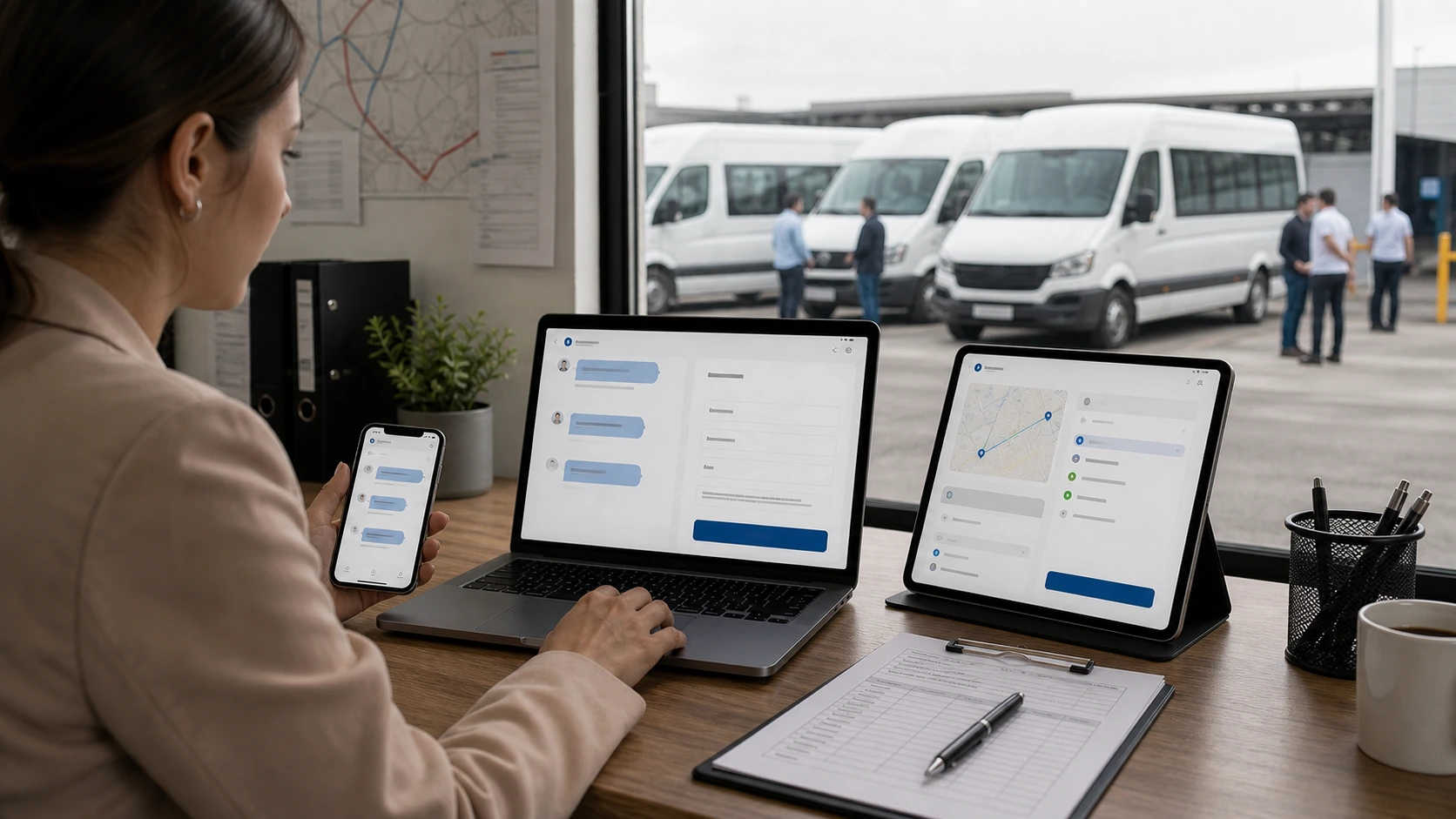 Cliente, paciente o interesado consultando por WhatsApp o formulario en contexto de servicio de transporte de personal.